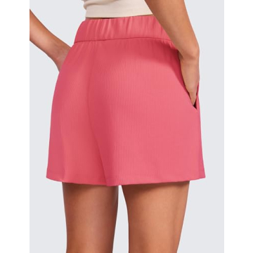 CRZ YOGA Women's Comfy Ribbed Sweat Shorts with Pockets