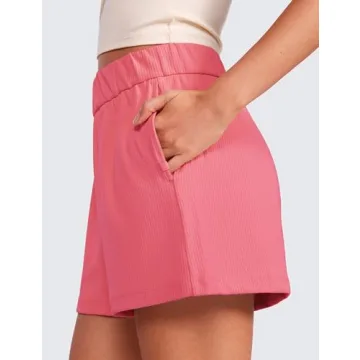 CRZ YOGA Women's Comfy Ribbed Sweat Shorts with Pockets