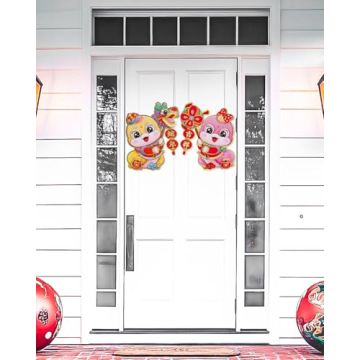 Chinese New Year Decorations 2025 Blessing Door Sticker Decorative New Year Zodiac Snake Character Ornament Wall Window Clings for Home House Restaurant Store Party Decoration, Gold &Pink, Medium