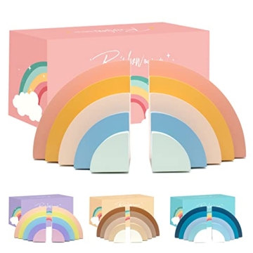 Decorably Rainbow Boho Bookends – Colorful Bookends for Kids' Rooms and Classrooms
