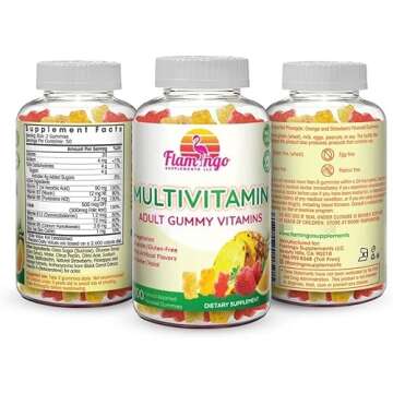 Flamingo Supplements Multivitamin Gummies | Vegan Friendly, Kosher Halal NO Gluten or Gelatin, no GMO| for Men, Women & Kids| 3 Natural Flavors | Vitamins C, B3, B12, Biotin, Zinc & More| 100 Gummies