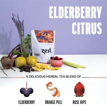 Zest Immunity Herbal Tea - Natural Plant-Powered Immune Support Supplement Booster - Elderberry Citrus 15-Ct Tea Bags - Vitamin C + Zinc - Organic Calendula & Rosehip Wellness Blend