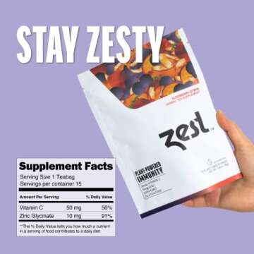 Zest Immunity Herbal Tea - Natural Plant-Powered Immune Support Supplement Booster - Elderberry Citrus 15-Ct Tea Bags - Vitamin C + Zinc - Organic Calendula & Rosehip Wellness Blend