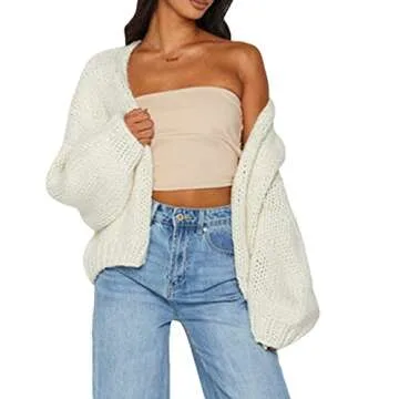 KMBANGI Women Crochet Chunky Sweater Open Front Long Sleeve Cable Knit Cardigan Cute Oversized Jumpe...