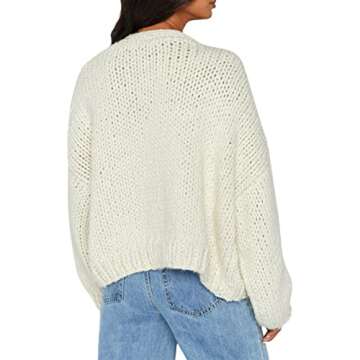 KMBANGI Women Crochet Chunky Sweater Open Front Long Sleeve Cable Knit Cardigan Cute Oversized Jumper Aesthetic Knitwear(White,M)