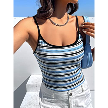 Trendy MakeMeChic Women’s Blue Striped Crop Cami Top