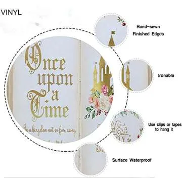 Aumeko Once Upon a Time Backdrop Pink Floral Gold Castle Princess Fairytale Birthday Party Decoration Girls First Birthday Party Photobooth Backdrop Supplies Cake Table Decorations