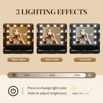 HAUOMS Makeup Vanity with Mirror and Lights, 10x Magnifying Mirror, Glass Top Vanity Desk with Power Outlet, 8 Drawers & 6 Shelves, 3 Light Settings, Wood-Grain Black