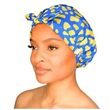 GRACE & COMPANY Luxury Shower Cap - 100% Waterproof, Adjustable & Cute Designs - Lemon Drop