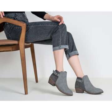 Jeossy Women’s Grey Ankle Short Boots, Western Chunky Low Heel Cowboy 9617 Booties with Zipper, Si...