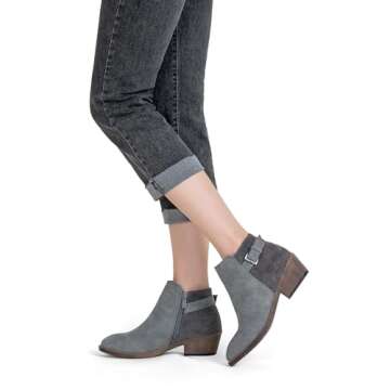 Jeossy Women’s Grey Ankle Short Boots, Western Chunky Low Heel Cowboy 9617 Booties with Zipper, Size 8M US, (DJY9617 Grey 08)