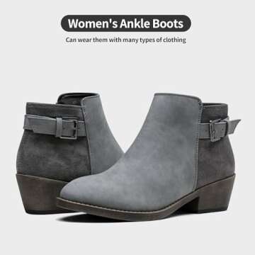Jeossy Women’s Grey Ankle Short Boots, Western Chunky Low Heel Cowboy 9617 Booties with Zipper, Size 8M US, (DJY9617 Grey 08)