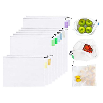 purifyou Reusable Produce Bags, Heavy Duty Double Stitched Washable Mesh Grocery Bag with Drawstring...