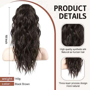 FLUFYMOOZ Ponytail Extension, 18 Inch Claw Clip Ponytail Extension, Wavy Curly Claw Clip in Ponytail...
