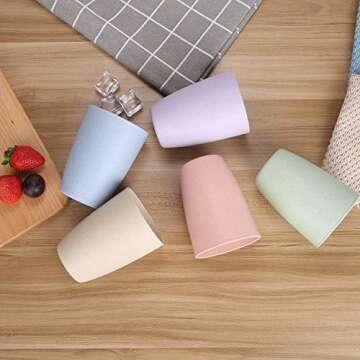 LuckyZone Wheat Straw Unbreakable Cup (12 oz) - Reusable Drinking Glasses Set of 5 - Dishwasher Safe Tumbler - BPA Free & Eco-Friendly (5Pcs)