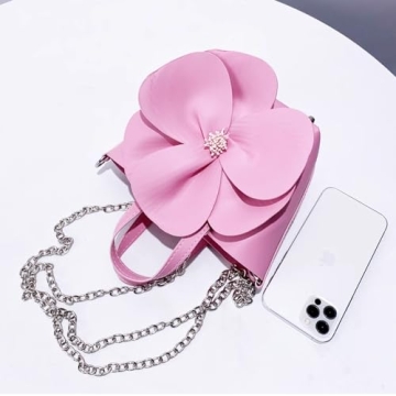 Mini Flower Evening Purse Bridal Clutch for Wedding PU Leather Evening Handbag with Chain Wedding Party Prom Crossbody Purses