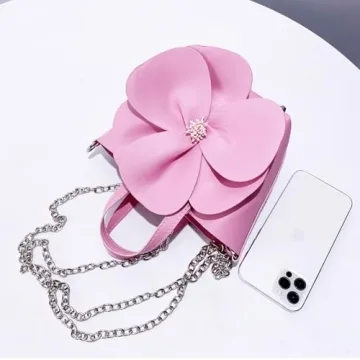 Mini Flower Evening Purse Bridal Clutch for Wedding PU Leather Evening Handbag with Chain Wedding Party Prom Crossbody Purses