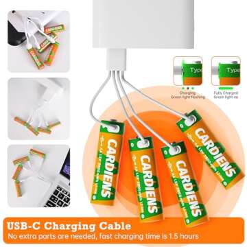 CARDIENS USB Rechargeable AA Batteries 2800mWh Rechargeable Lithium AA Batteries 1.5V Double A Batte...