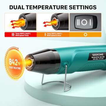 SEEKONE Handheld Heat Gun, 662℉ Portable Mini Hot Air Gun with 4.9Ft Long Cable, Overheat Protecti...