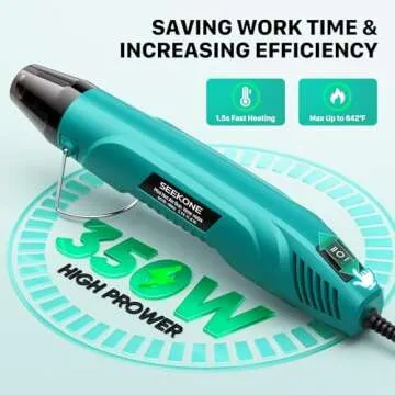 SEEKONE Handheld Heat Gun, 662℉ Portable Mini Hot Air Gun with 4.9Ft Long Cable, Overheat Protection and Fast Heating Reflector Nozzle for DIY, Craft Embossing, Shrink Wrapping, Electronics