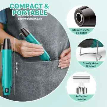 SEEKONE Handheld Heat Gun, 662℉ Portable Mini Hot Air Gun with 4.9Ft Long Cable, Overheat Protection and Fast Heating Reflector Nozzle for DIY, Craft Embossing, Shrink Wrapping, Electronics