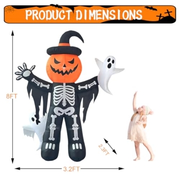 LANGXUN 8ft Skeleton Pumpkin Inflatable Halloween Decor