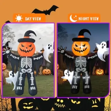 LANGXUN 8ft Skeleton Pumpkin Inflatable Halloween Decor