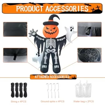 LANGXUN 8ft Skeleton Pumpkin Inflatable Halloween Decor
