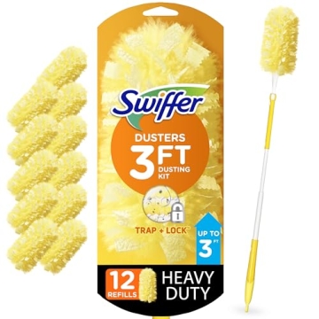 Swiffer Duster Heavy Duty Kit - 3ft Handle & 12 Refills for Effortless Cleaning