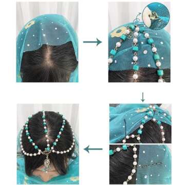 Wuchieal Women's Belly Dance Tribal Face Veil With Halloween Costume Accessory (Peacock Blue)