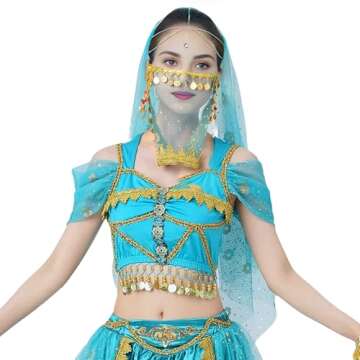 Wuchieal Women's Belly Dance Tribal Face Veil With Halloween Costume Accessory (Peacock Blue)