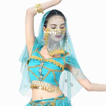 Wuchieal Women's Belly Dance Tribal Face Veil With Halloween Costume Accessory (Peacock Blue)