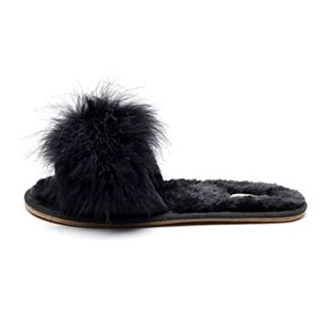 FAYUEKEY Real Fur Slippers for Women Summer Autumn Fluffy Furry Soft Plush Open Toe Slides Flats Sho...