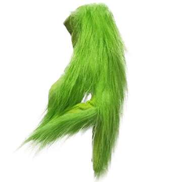 Adult Green Christmas Monster Santa Costume with Mask 7 PCS Deluxe Funny Cosplay Outfit Set Include Mask (One Size)