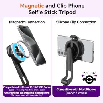 URTRY 49'' Magnetic Selfie Stick Phone Tripod With Remote for iPhone and All Cell Phones - Extendabl...