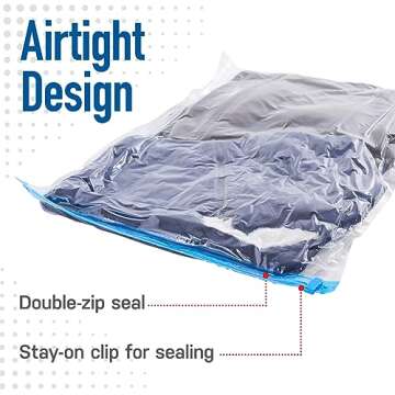 Spacesaver Travel Roll-Up Storage Bags with Double-Zip Seal and Triple-Seal Turbo Valve, Get 80% More Storage - Space Saver Bags for Travel - Compression Bags for Travel (Travel 8 Pack)