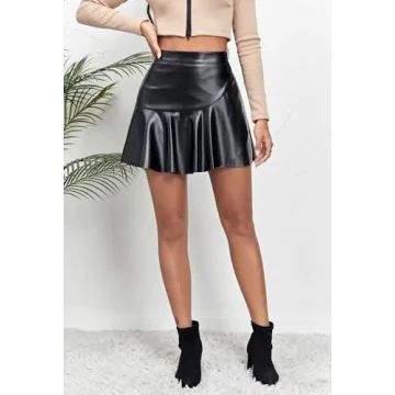 Chic Sheface Women's Faux Leather Ruffled Skirt