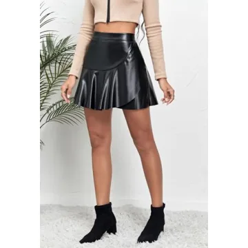 Chic Sheface Women's Faux Leather Ruffled Skirt