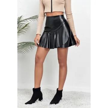 Chic Sheface Women's Faux Leather Ruffled Skirt