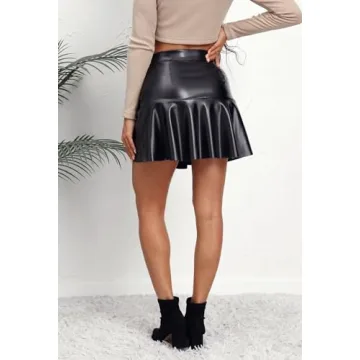 Chic Sheface Women's Faux Leather Ruffled Skirt