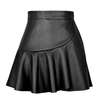 Chic Sheface Women's Faux Leather Ruffled Skirt