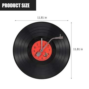 ZOYPAR Musical Black Vinyl Record Wall Clock Battery Operated Music Room Decor Decoration Art Hangin...