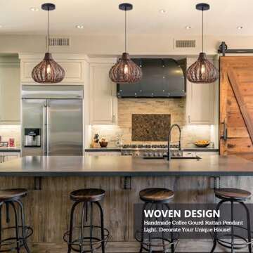 Bamboo Chandelier Handwoven Rattan Pendant Light Wicker Lamp Shade Ceiling Light Fixture Weave Hangi...