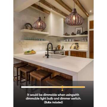 Bamboo Chandelier Handwoven Rattan Pendant Light Wicker Lamp Shade Ceiling Light Fixture Weave Hanging Light D13.8INCH, 12W 2700K Corn Bulb Included