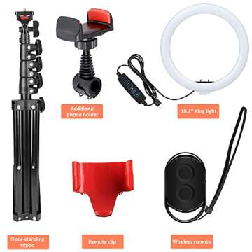 Selfie Ring Light with Tripod Stand & Phone Tripod Holder, 10.2 inch UEGOGO 3 Modes LED Ring Light & Selfie Stick for Makeup/Photography/Live Streaming/YouTube TikTok, Compatible with iPhone/Android