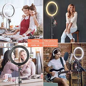 Selfie Ring Light with Tripod Stand & Phone Tripod Holder, 10.2 inch UEGOGO 3 Modes LED Ring Light & Selfie Stick for Makeup/Photography/Live Streaming/YouTube TikTok, Compatible with iPhone/Android