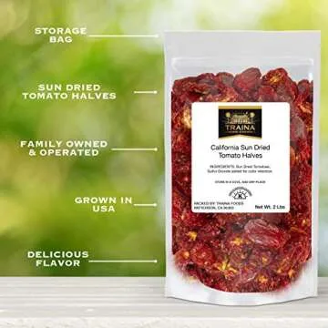 Traina Home Grown California Sun Dried Tomato Halves - Healthy, Non GMO, Gluten Free, Kosher Certified, Packed in Resealable Bag (2 lbs)
