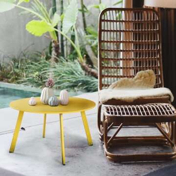 Grand patio Outdoor Side Table, 28-inch Powder Coated Steel Round Coffee Table for Porch, Deck, Balcony, Poolside, Yellow