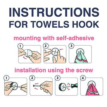 RICHYN Kitchen Towel Hooks – Set of 2 self Adhesive Towel Hook – Premium Chrome Finish & Easy Installation – Firmly Holds Towel Without Tearing – Ideal as Bathroom, Shower or Outdoor Towel Holders