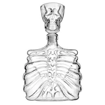 Godinger Whiskey Decanter and Shot Glass, Skull Skeleton Decanter, Halloween Decor, Skeleton Decorations, Liquor Decanter and Whiskey Glass Shot Glass Set, Halloween Decorations - 32oz